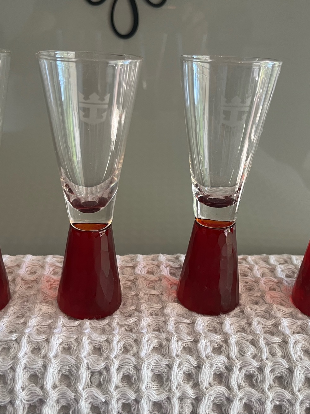Royal Caribbean Red Glass Stemmed Liqueur 472 Shot Glasses -